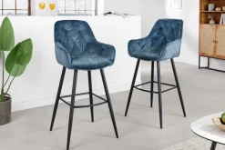 Design Barhocker MILANO petrol Samt Barstuhl mit Lehne Metall schwarz