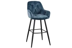 Design Barhocker MILANO petrol Samt Barstuhl mit Lehne Metall schwarz