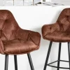 Design Barhocker MILANO rost braun Samt Barstuhl mit Lehne Metall schwarz Chesterfield-Steppung