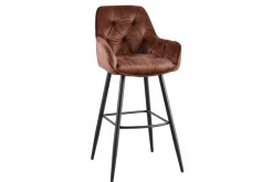 Design Barhocker MILANO rost braun Samt Barstuhl mit Lehne Metall schwarz Chesterfield-Steppung