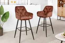Design Barhocker MILANO rost braun Samt Barstuhl mit Lehne Metall schwarz Chesterfield-Steppung