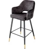 Design Barhocker PARIS grau Samt mit Lehne Metall schwarz gold Ziersteppung