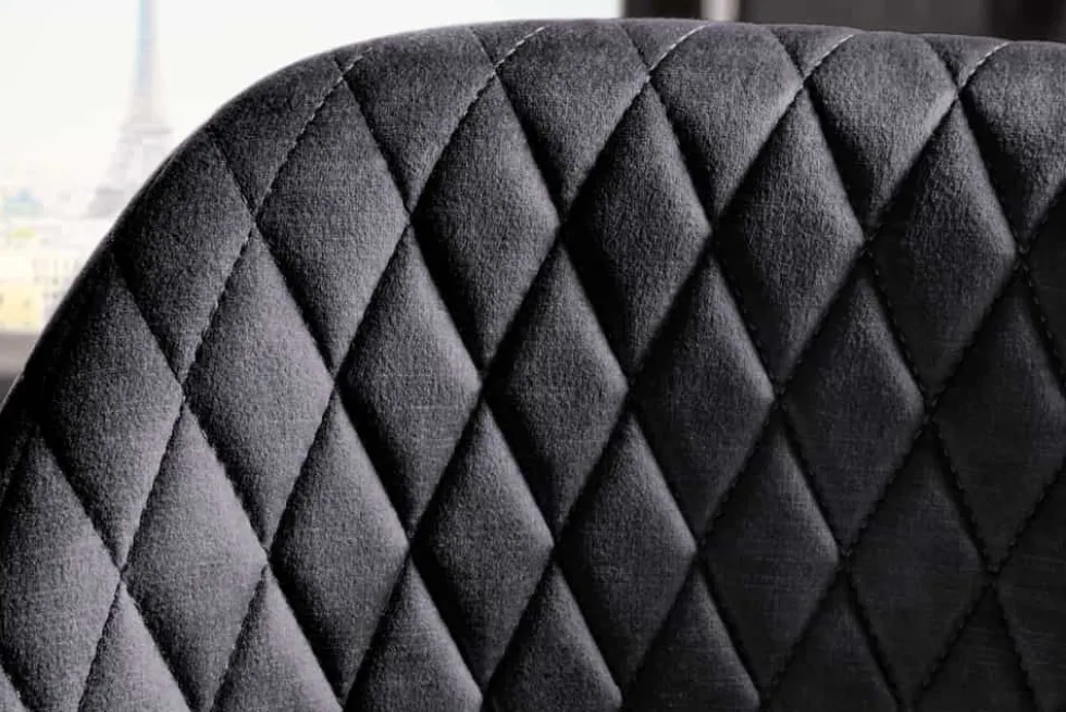Design Barhocker PARIS grau Samt mit Lehne Metall schwarz gold Ziersteppung