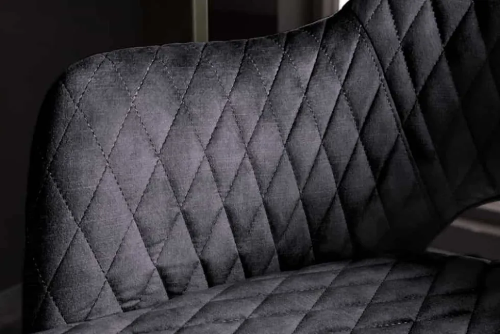 Design Barhocker PARIS grau Samt mit Lehne Metall schwarz gold Ziersteppung