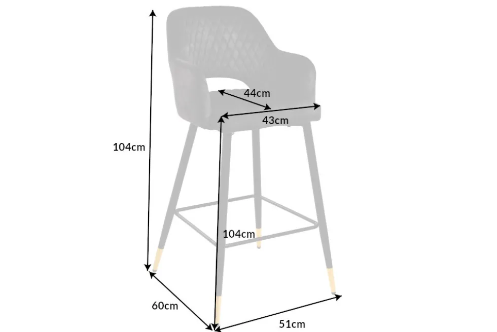 Design Barhocker PARIS grau Samt mit Lehne Metall schwarz gold Ziersteppung