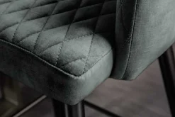 Design Barhocker PARIS grün Samt mit Lehne Metall schwarz gold Ziersteppung