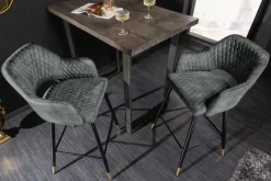 Design Barhocker PARIS grün Samt mit Lehne Metall schwarz gold Ziersteppung