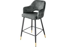 Design Barhocker PARIS grün Samt mit Lehne Metall schwarz gold Ziersteppung