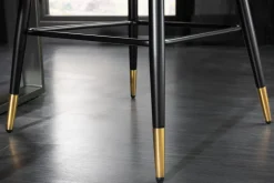 Design Barhocker PARIS petrol Samt Ziersteppung Fußkappen gold mit Armlehnen