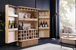 Design Barschrank ART DECO 140cm weiß gekälkt Mangoholz 3D-Front