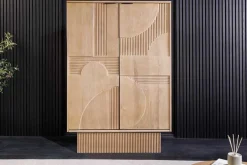 Design Barschrank ART DECO 140cm weiß gekälkt Mangoholz 3D-Front