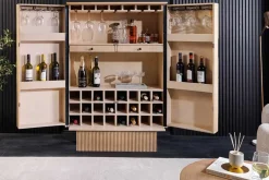 Design Barschrank ART DECO 140cm weiß gekälkt Mangoholz 3D-Front