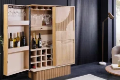 Design Barschrank ART DECO 140cm weiß gekälkt Mangoholz 3D-Front