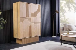 Design Barschrank ART DECO 140cm weiß gekälkt Mangoholz 3D-Front