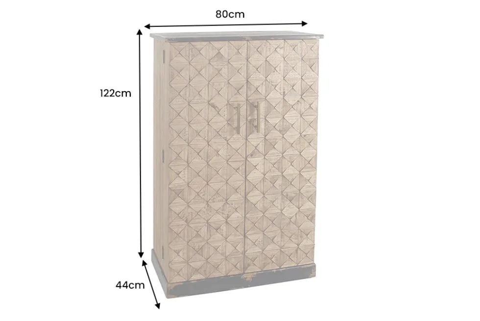 Design Barschrank BODEGA 120cm natur Pinienholz mit 3D-Front und Flaschenregal