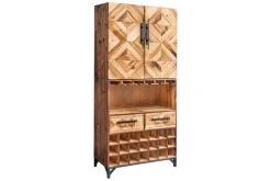 Design Barschrank BODEGA 160cm natur Pinienholz Weinregal Glashalter Schubladen
