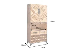 Design Barschrank BODEGA 160cm natur Pinienholz Weinregal Glashalter Schubladen
