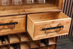 Design Barschrank BODEGA 160cm natur Pinienholz Weinregal Glashalter Schubladen