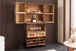 Design Barschrank BODEGA 160cm natur Pinienholz Weinregal Glashalter Schubladen