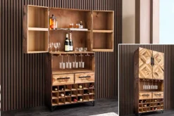 Design Barschrank BODEGA 160cm natur Pinienholz Weinregal Glashalter Schubladen