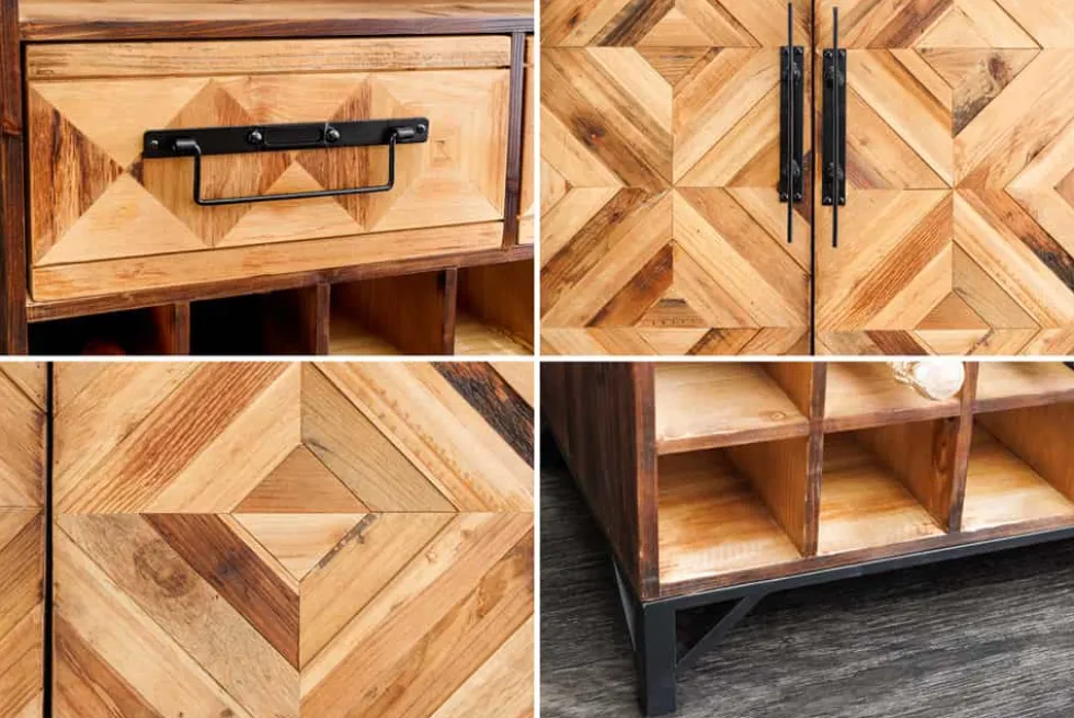 Design Barschrank BODEGA 160cm natur Pinienholz Weinregal Glashalter Schubladen