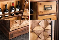 Design Barschrank BODEGA 90cm natur Pinienholz Weinregal Glashalter Schubladen