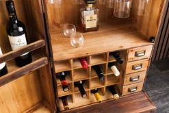 Design Barschrank BODEGA 90cm natur Pinienholz Weinregal Glashalter Schubladen