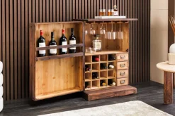 Design Barschrank BODEGA 90cm natur Pinienholz Weinregal Glashalter Schubladen