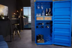Design Barschrank Container GLOBETROTTER 180cm blau Weinregal Upcycling