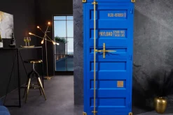 Design Barschrank Container GLOBETROTTER 180cm blau Weinregal Upcycling