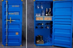 Design Barschrank Container GLOBETROTTER 180cm blau Weinregal Upcycling