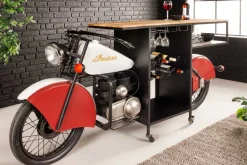 Design Bartisch EASY RIDER 230cm weiß rot schwarz Mangoholz Motorrad Upcycling