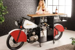Design Bartisch EASY RIDER 230cm weiß rot schwarz Mangoholz Motorrad Upcycling
