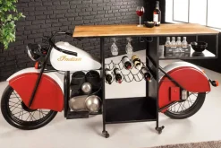 Design Bartisch EASY RIDER 230cm weiß rot schwarz Mangoholz Motorrad Upcycling