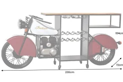 Design Bartisch EASY RIDER 230cm weiß rot schwarz Mangoholz Motorrad Upcycling