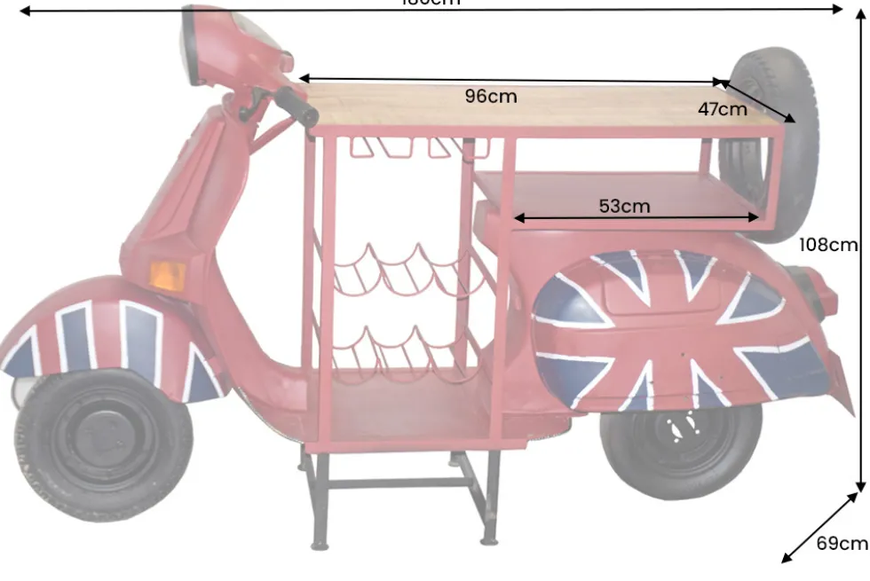 Design Bartisch SCOOTER 180cm rot Mangoholz Handarbeit Upcycling