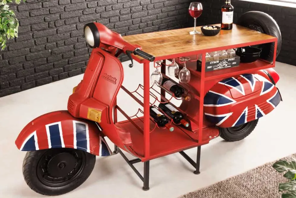 Design Bartisch SCOOTER 180cm rot Mangoholz Handarbeit Upcycling