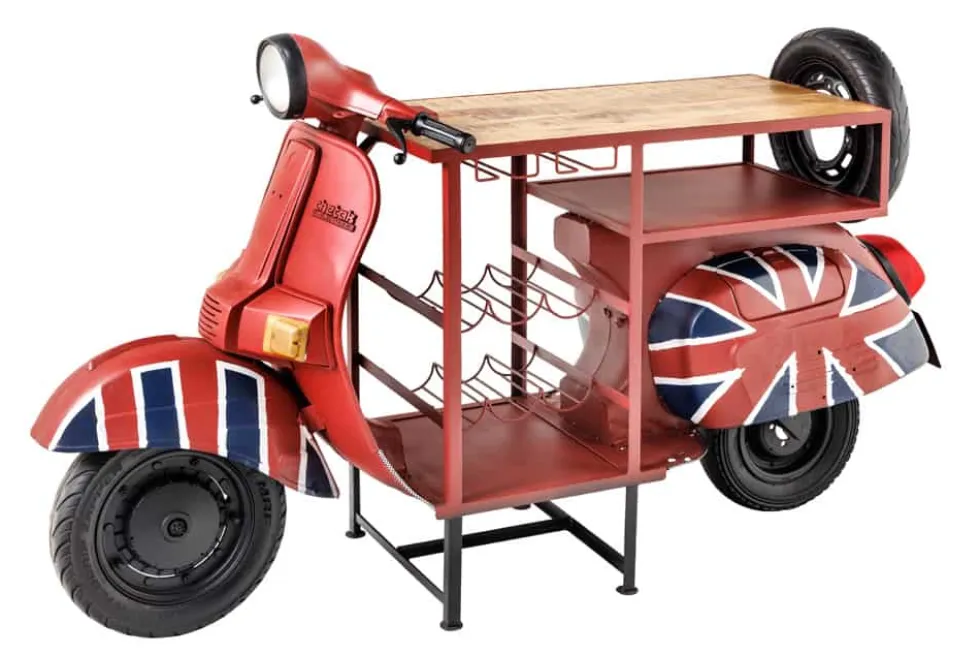 Design Bartisch SCOOTER 180cm rot Mangoholz Handarbeit Upcycling