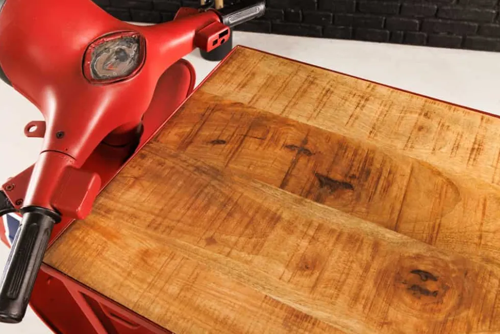 Design Bartisch SCOOTER 180cm rot Mangoholz Handarbeit Upcycling
