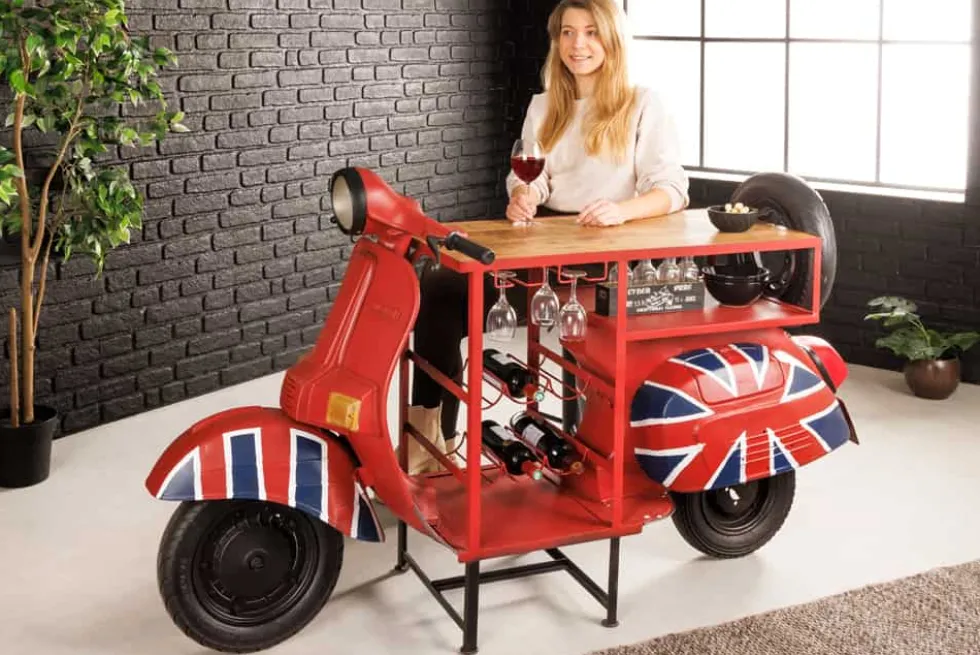 Design Bartisch SCOOTER 180cm rot Mangoholz Handarbeit Upcycling