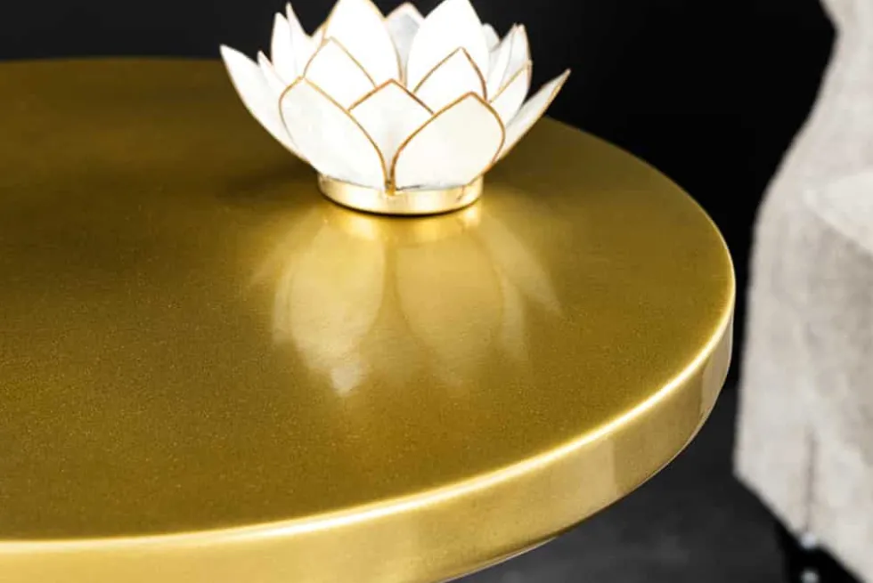 Design Beistelltisch ABSTRACT 60cm gold Metall gebürstet Patina Handarbeit rund Säulentisch