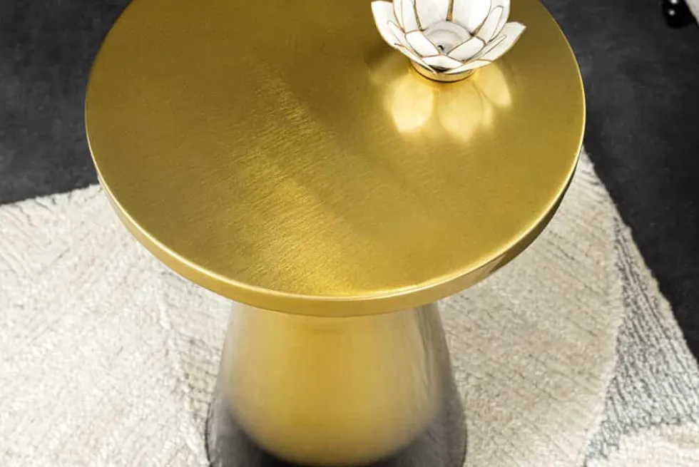 Design Beistelltisch ABSTRACT 60cm gold Metall gebürstet Patina Handarbeit rund Säulentisch