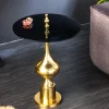 Design Beistelltisch ABSTRACT 45cm gold Metall schwarze Glasplatte handmade rund
