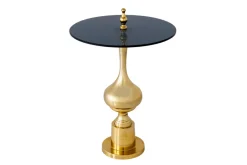 Design Beistelltisch ABSTRACT 45cm gold Metall schwarze Glasplatte handmade rund
