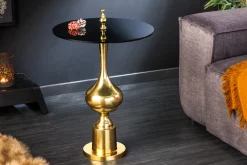 Design Beistelltisch ABSTRACT 45cm gold Metall schwarze Glasplatte handmade rund