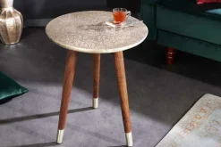 Design Beistelltisch ALCAZAR 50cm antik silber Metall Mangoholz Handarbeit rund