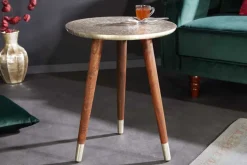Design Beistelltisch ALCAZAR 50cm antik silber Metall Mangoholz Handarbeit rund