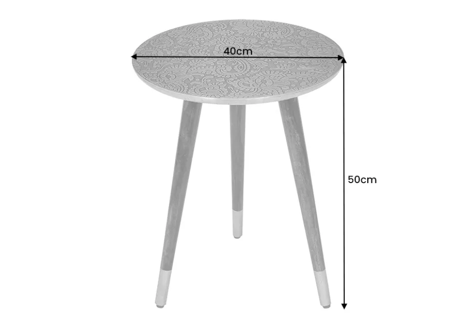 Design Beistelltisch ALCAZAR 50cm antik silber Metall Mangoholz Handarbeit rund