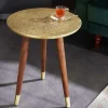 Design Beistelltisch ALCAZAR 50cm antik gold Metall Mangoholz Handarbeit rund