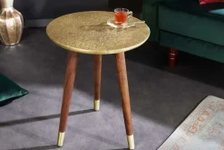Design Beistelltisch ALCAZAR 50cm antik gold Metall Mangoholz Handarbeit rund